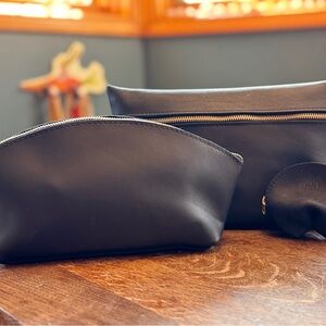 Portland Leather XL makeup bag, Total Eclipse, and Fortune Cookie Pouch